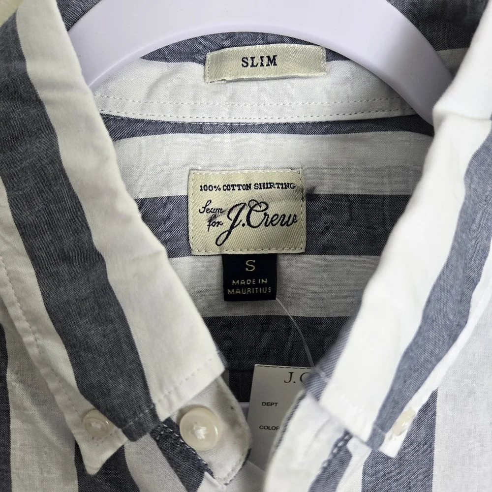 J.CREW Cotton Heathered Shirting Blue‎ White Slim Fit Button-Down Shirt S